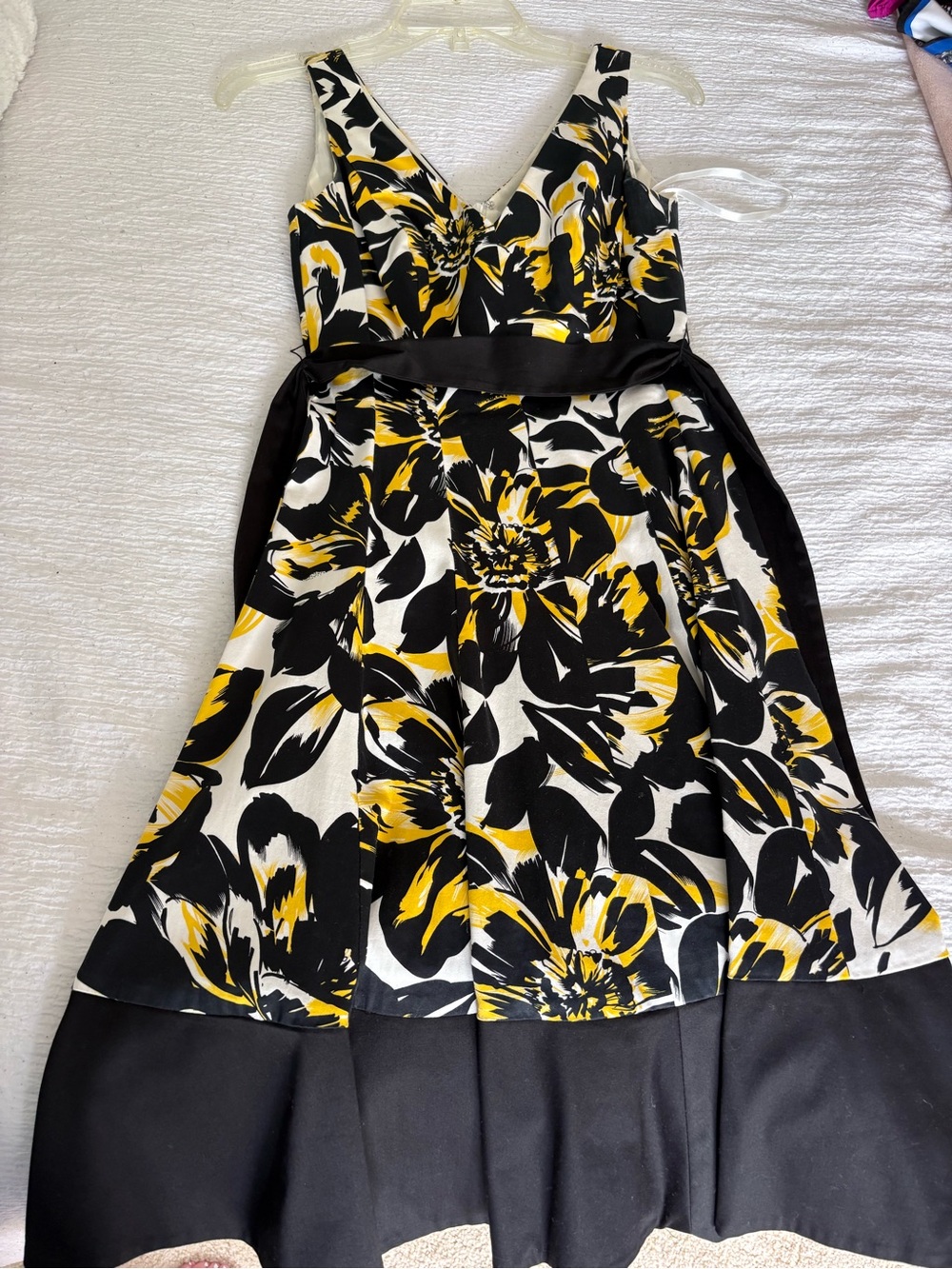 Nine West Black White and Yellow Floral Fit-and-Flare Dress